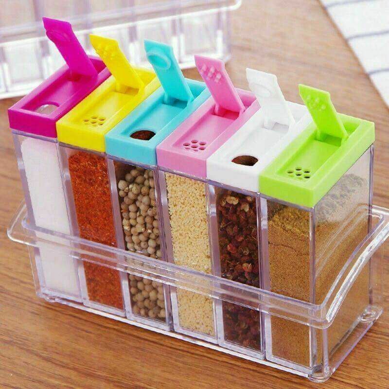 طقم توابل أكريليك 6×1 ألوان متعددة بحامل مستطيل – خامة فاخرة مستوردة