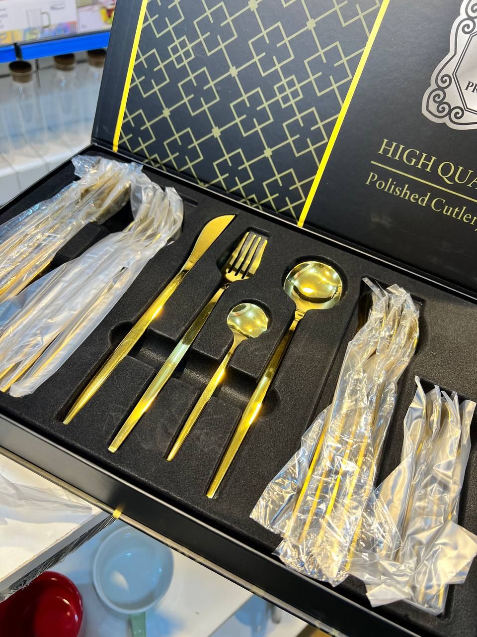 طقم معالق استانلس ستيل 24 قطعة PRODUCT – خامة 304 عالية الجودة بلون ذهبي فاخر