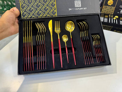 طقم معالق استانلس ستيل 24 قطعة PRODUCT – خامة 304 عالية الجودة بلون ذهبي فاخر