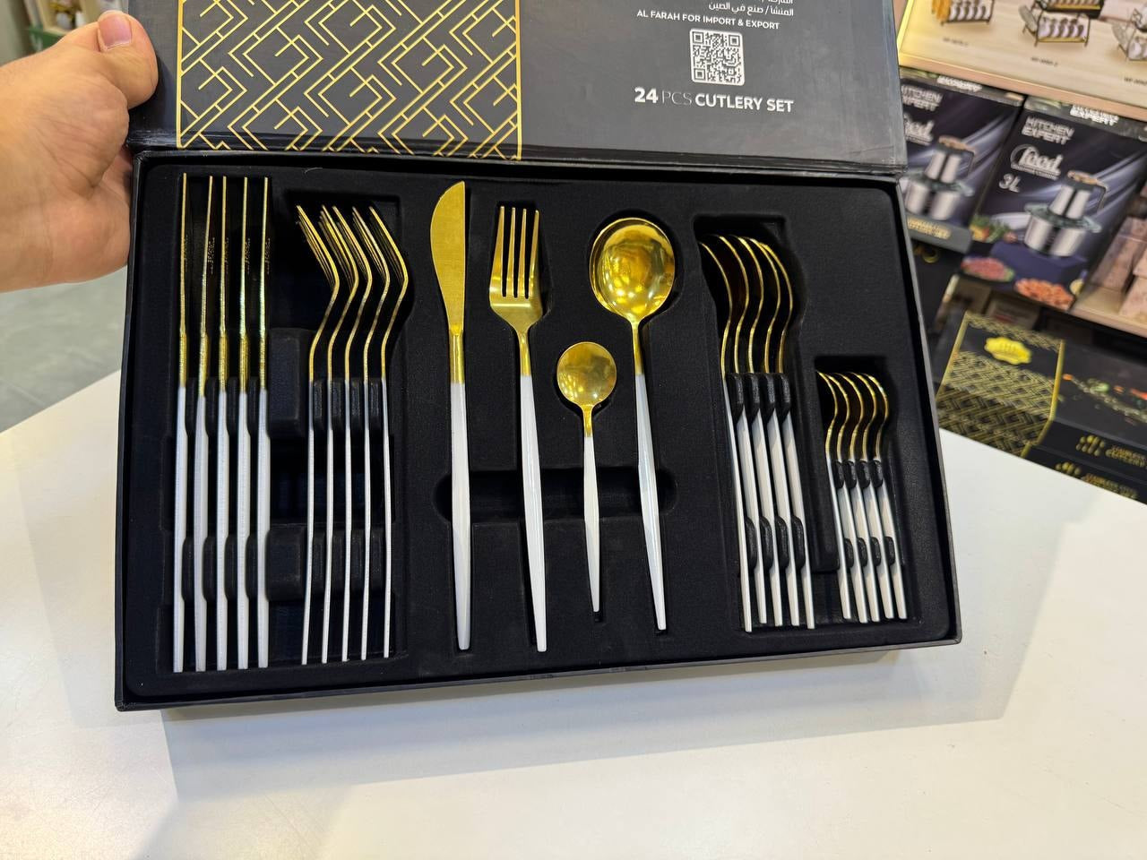 طقم معالق استانلس ستيل 24 قطعة PRODUCT – خامة 304 عالية الجودة بلون ذهبي فاخر