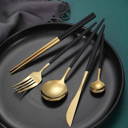 طقم معالق استانلس ستيل 24 قطعة PRODUCT – خامة 304 عالية الجودة بلون ذهبي فاخر