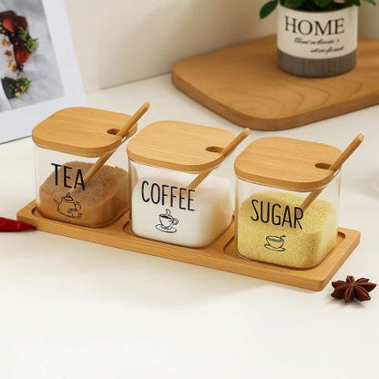 طقم توابل زجاج  بايركس ×1 بقاعدة خشب بامبو