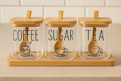 طقم توابل زجاج  بايركس ×1 بقاعدة خشب بامبو