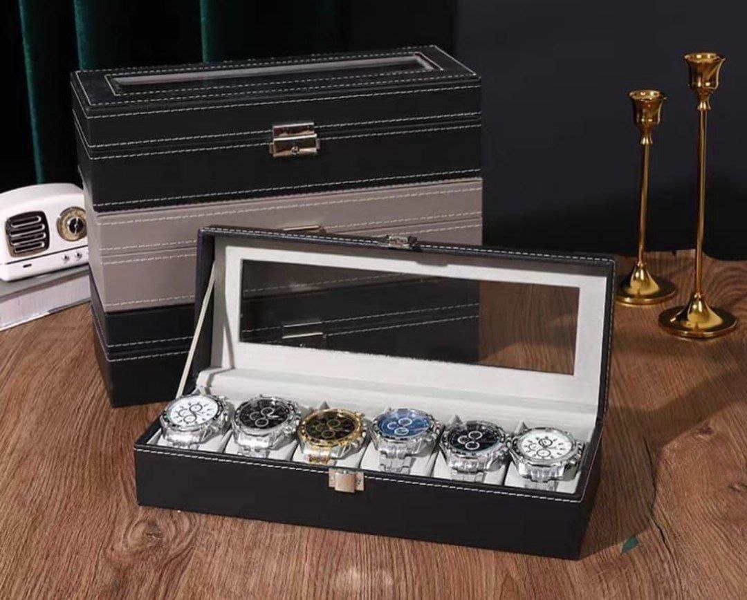علبة تنظيم ساعات فاخرة 6 خانات – بوكس جلد عالي الجودة لتخزين الساعات والمجوهرات