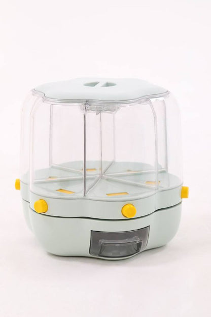 ديسبنسر بقوليات كريستال 6 فتحات – منظم حبوب وأرز وأطعمة جافة 360°