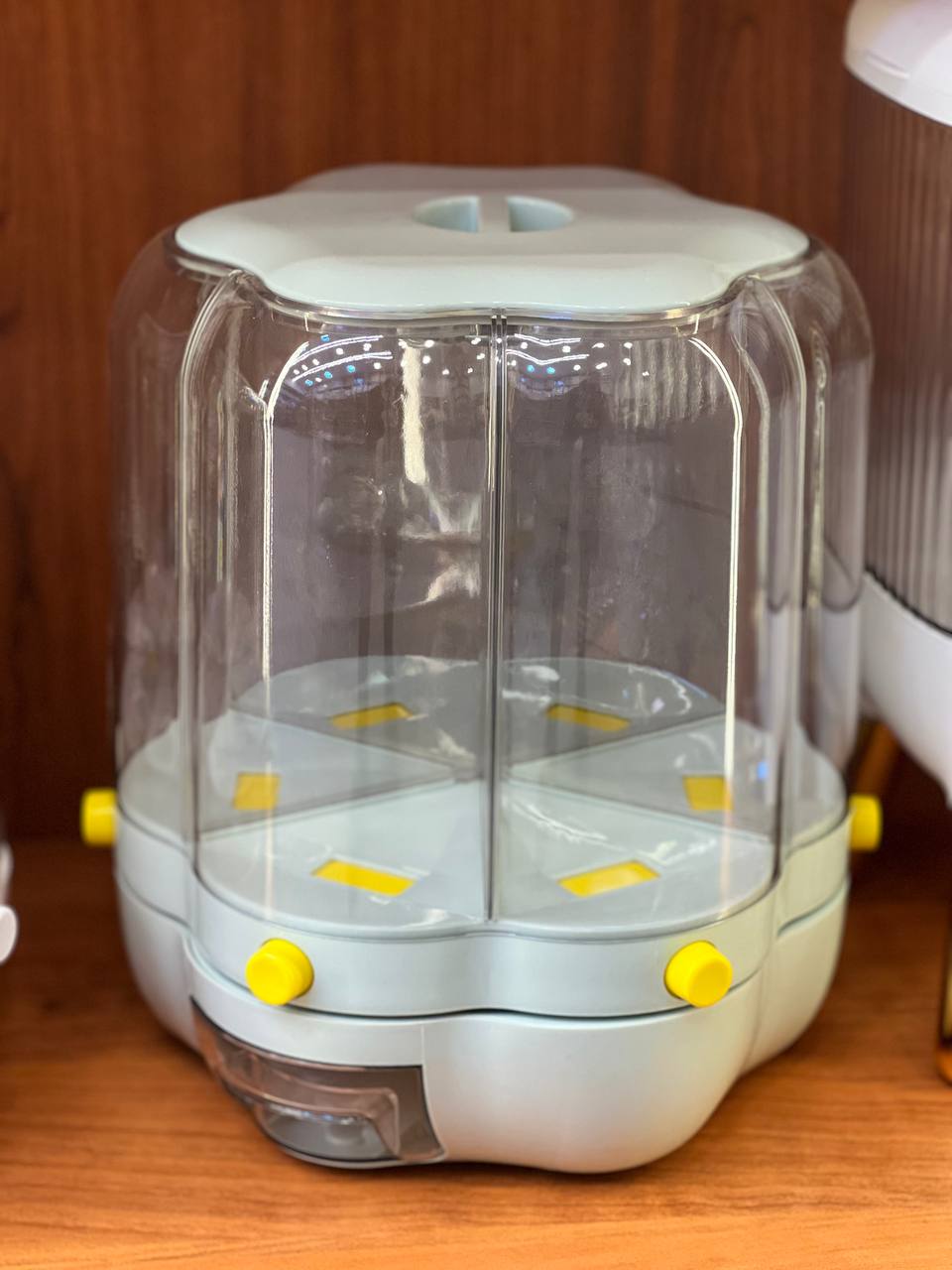 ديسبنسر بقوليات كريستال 6 فتحات – منظم حبوب وأرز وأطعمة جافة 360°