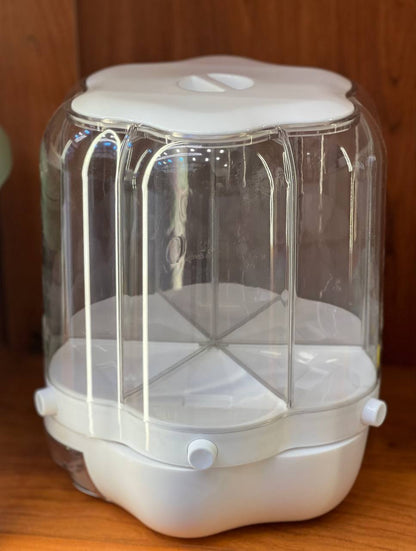 ديسبنسر بقوليات كريستال 6 فتحات – منظم حبوب وأرز وأطعمة جافة 360°