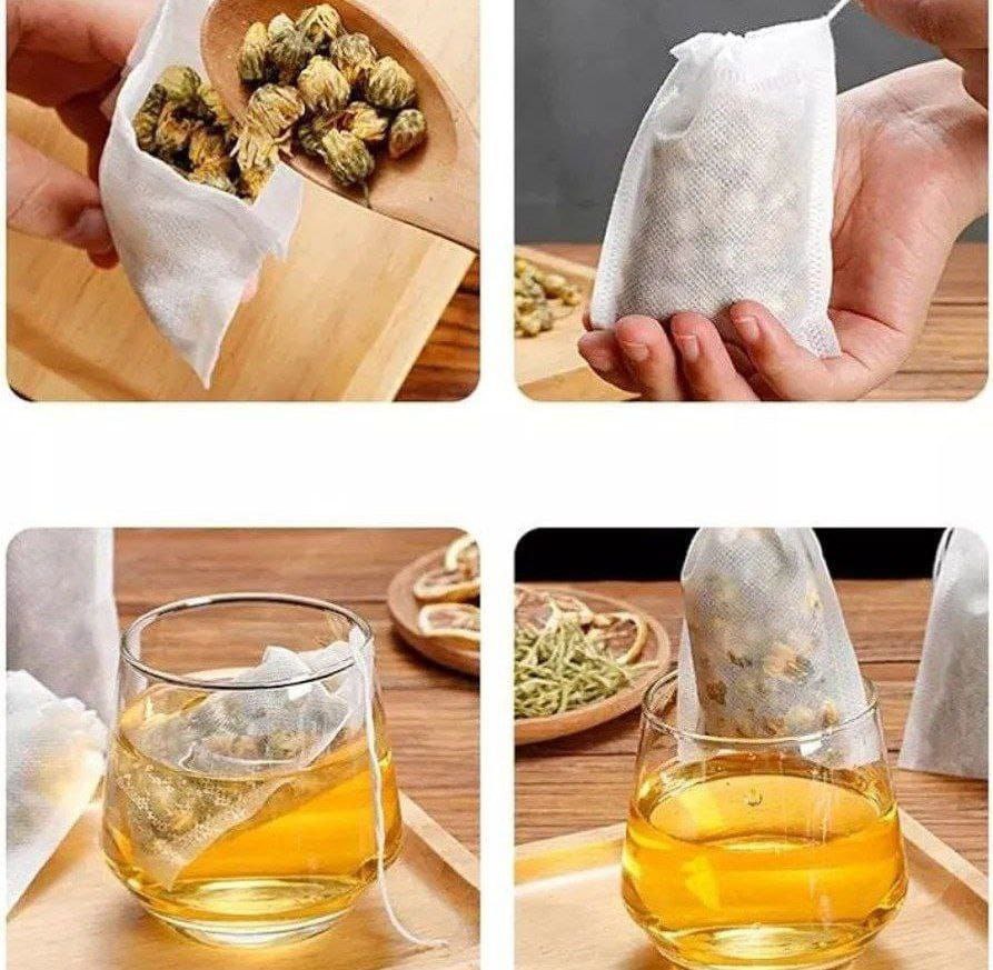 أكياس فلتر أعشاب وتوابل قطن طبيعي 100 قطعة – لتصفية الأعشاب والمشروبات 🌿☕