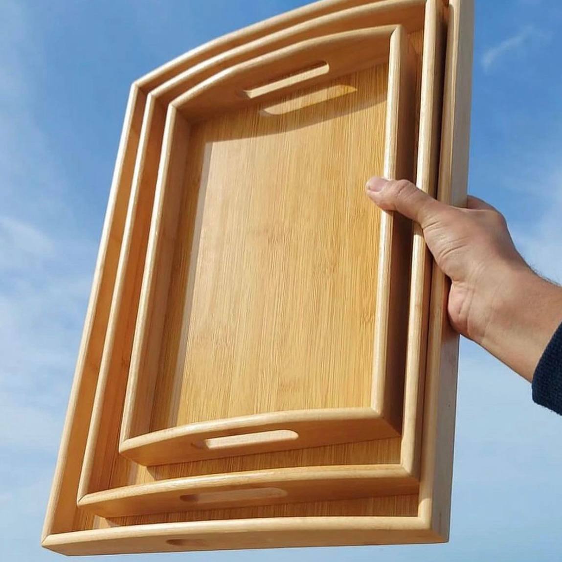 طقم صواني خشب بامبو 3 قطع – تصميم مستورد عالي الجودة