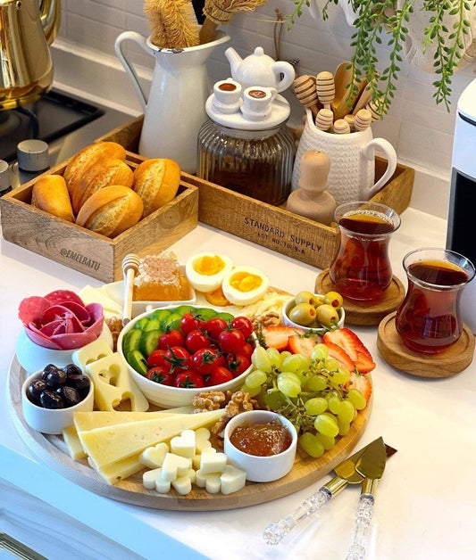 صينية ستاند دوارة من خشب البامبو متعددة الاستخدام مقاس 35 سم