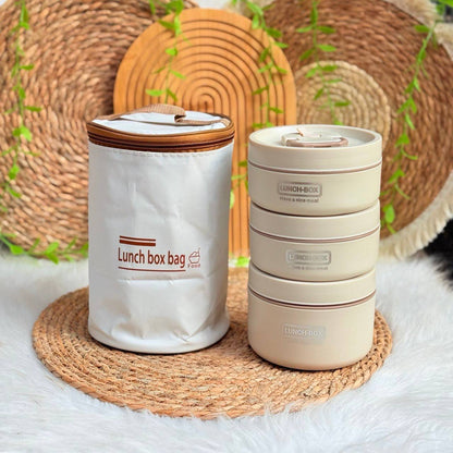 لانش بوكس حراري بثلاث طبقات مع شنطة لحفظ الحرارة