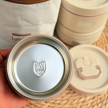 لانش بوكس حراري بثلاث طبقات مع شنطة لحفظ الحرارة