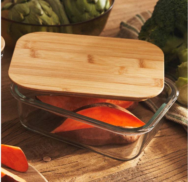 طقم طواجن بايركس حراري 3 قطع بغطاء خشب بامبو | علب فرن وتخزين طعام مقاومة للحرارة والبرودة