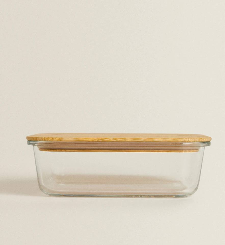 طقم طواجن بايركس حراري 3 قطع بغطاء خشب بامبو | علب فرن وتخزين طعام مقاومة للحرارة والبرودة