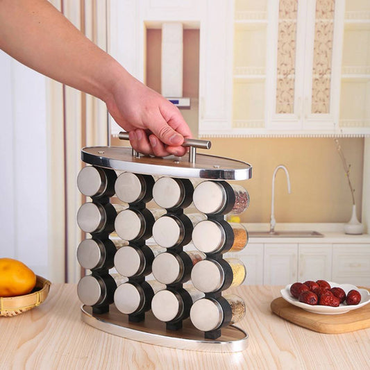 طقم توابل وبهارات زجاج بحامل استاليس أنيق – ترتيب مثالي لمطبخك