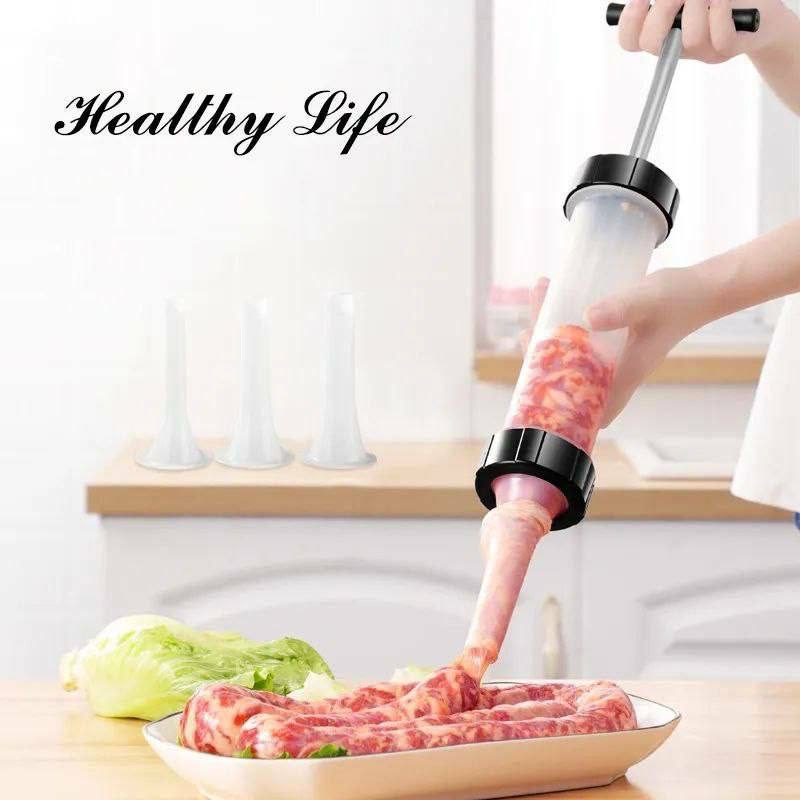 مكبس ممبار و سجق جامبو – استانلس ستيل + بلاستيك – مزود بـ 3 غيارات مقاسات مختلفة – مناسب لتحضير الممبار والسجق – منتج مستورد