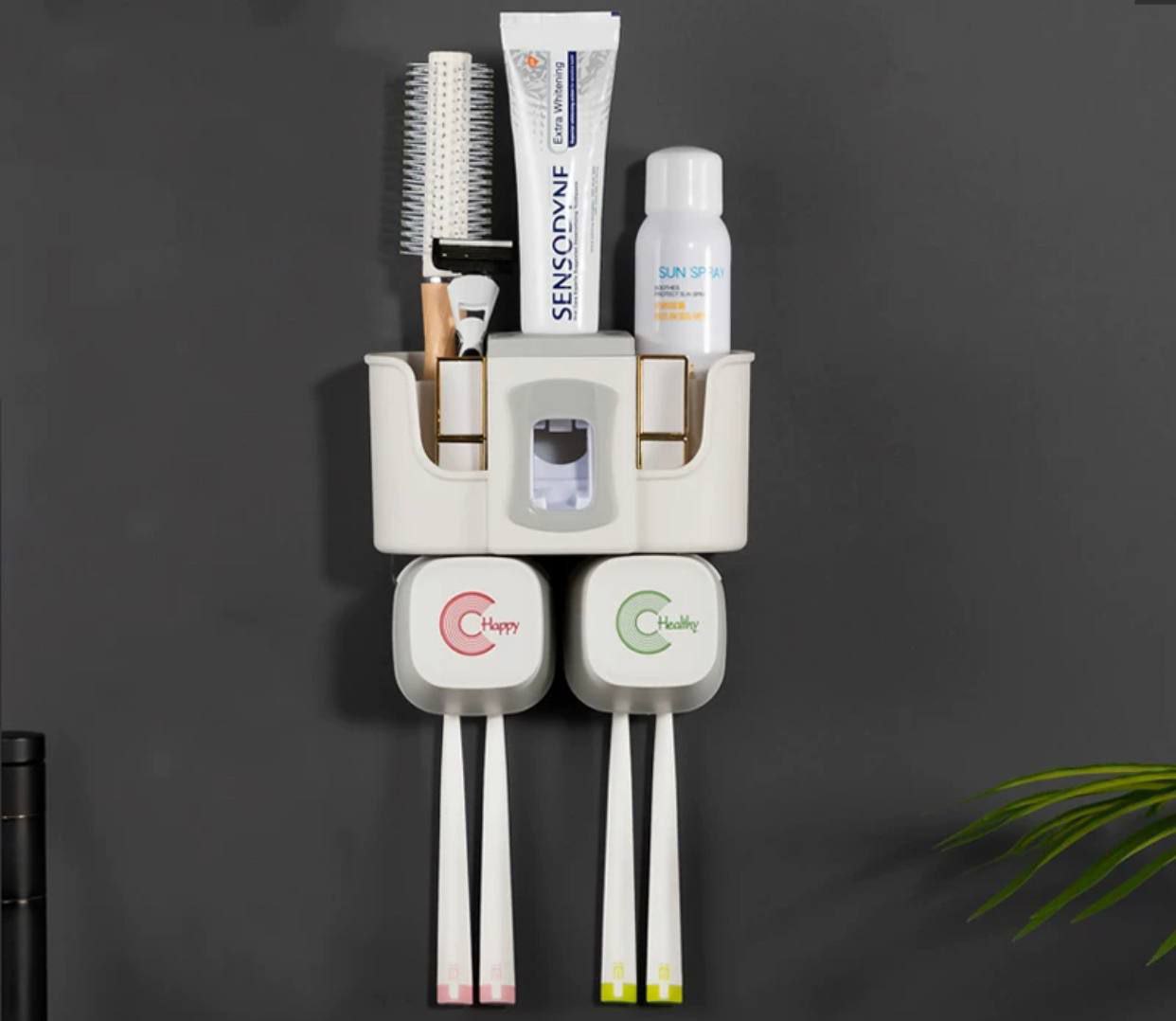 حامل فرش ومعجون أسنان متعدد الاستخدامات – منظم حمام أنيق لتخزين الشامبو والإكسسوارات