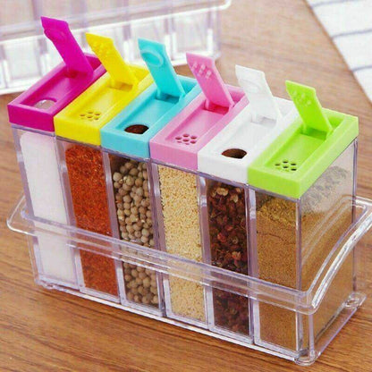 طقم توابل أكريليك 6×1  ألوان متعددة بحامل مستطيل – خامة فاخرة مستوردة