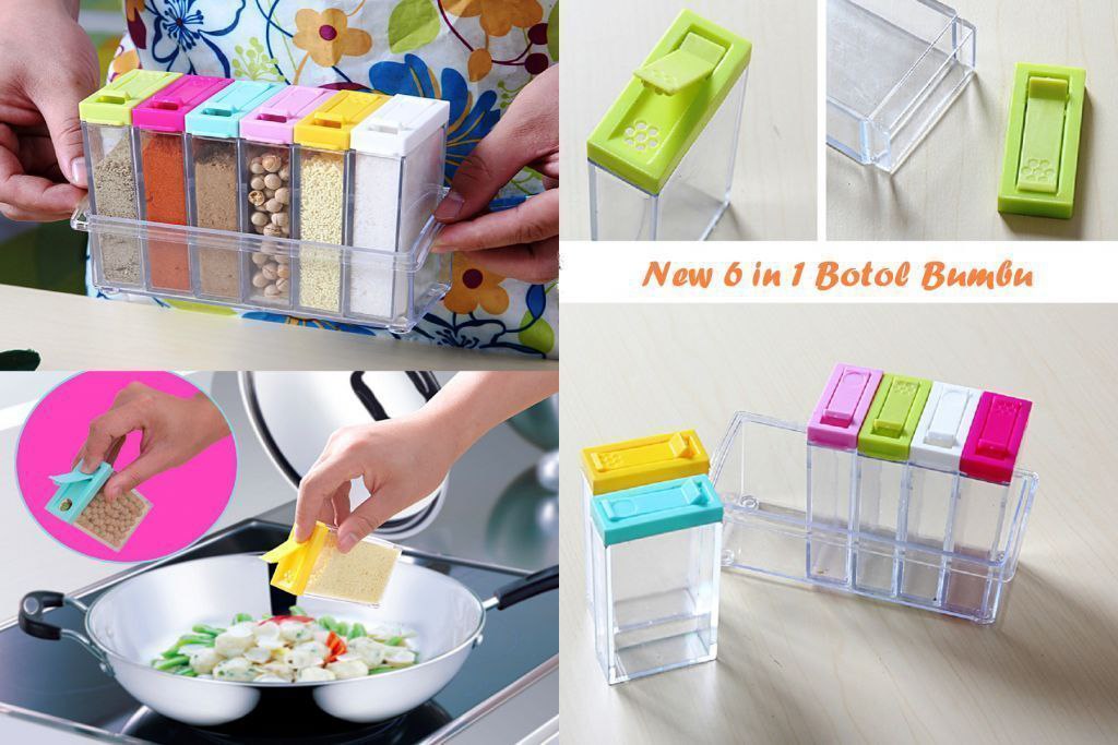 طقم توابل أكريليك 6×1  ألوان متعددة بحامل مستطيل – خامة فاخرة مستوردة