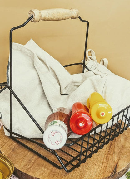 ميناش صوصات مستطيل بيد خشب | حامل صوصات 6 زجاجات منظم للمطبخ بخامة عالية الجودة وتصميم أنيق