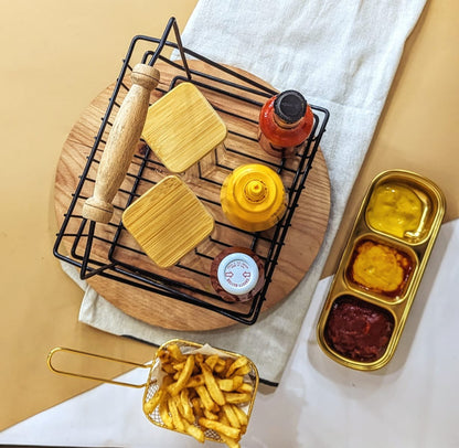 ميناش صوصات مستطيل بيد خشب | حامل صوصات 6 زجاجات منظم للمطبخ بخامة عالية الجودة وتصميم أنيق
