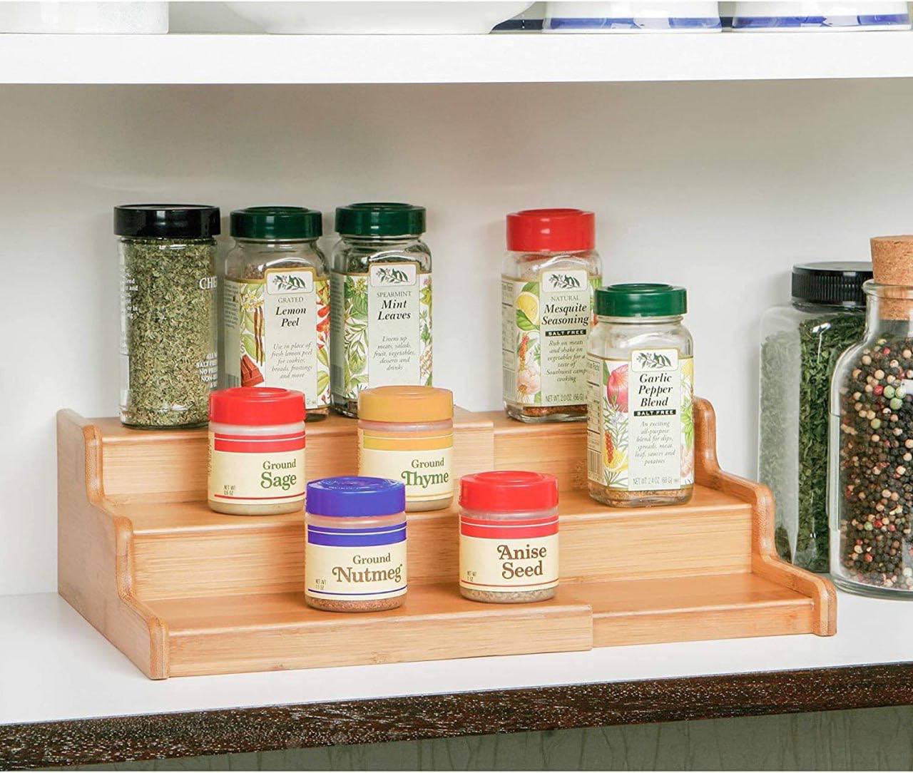 منظم برطمانات توابل خشب بامبو قابل للتمدد – تصميم عملي لترتيب المطبخ