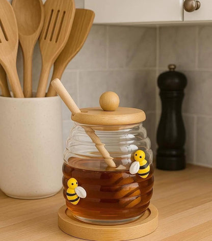 🍯 عسّالة عسل بيركس بغطاء خشب ومعلقة — شكل شيك وسهولة في الاستخدام!