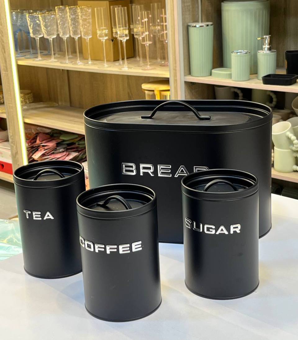 BREAD Premium Coffee Set – طقم كوفي معدن بالعياشة 4 قطع | تصميم أنيق ولمسة فخامة لمطبخك