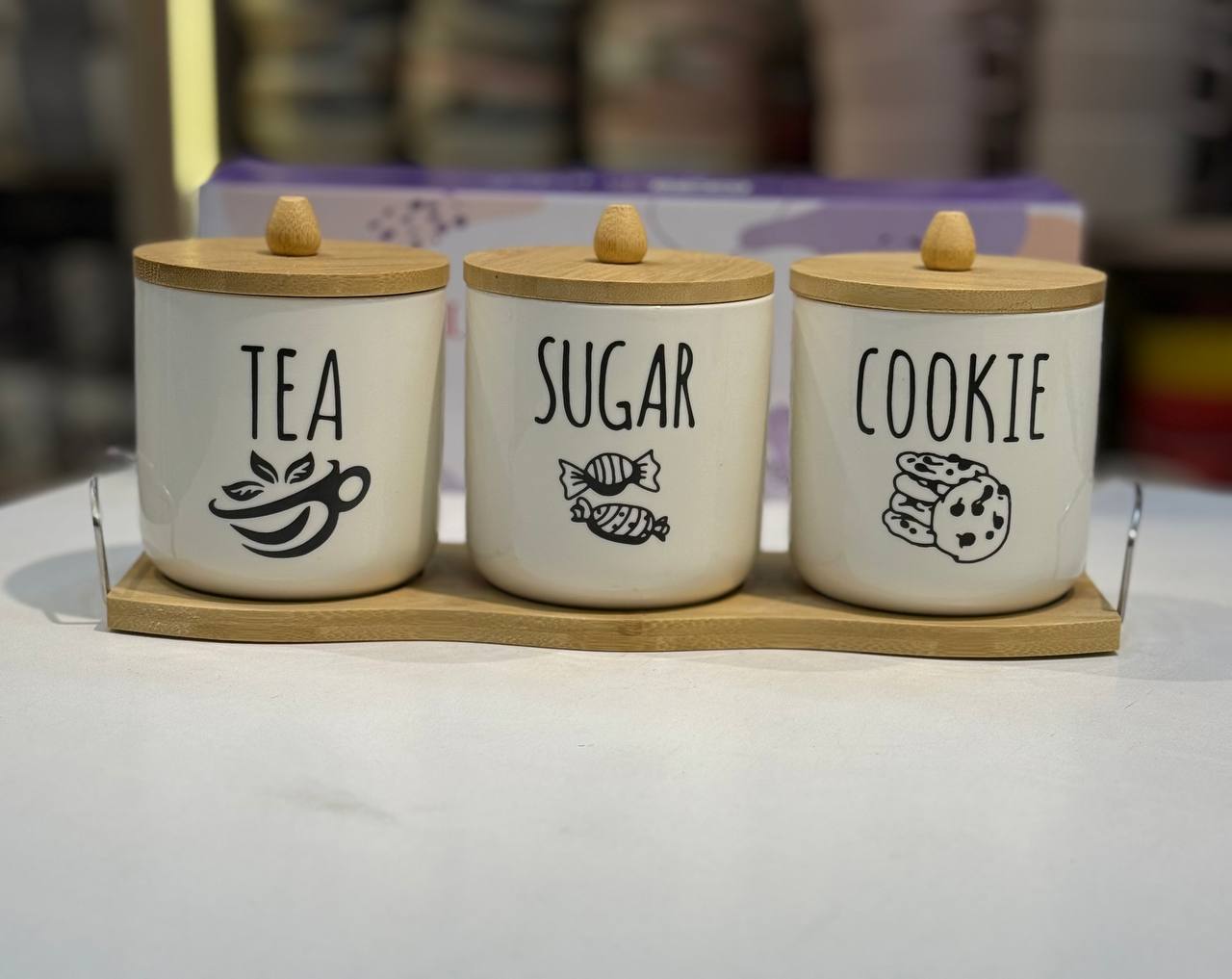 طقم كوفي بورسلين 3 قطع بغطاء خشب محكم + ستاند خشب أنيق 🇨🇳 مستورد بجودة عالية