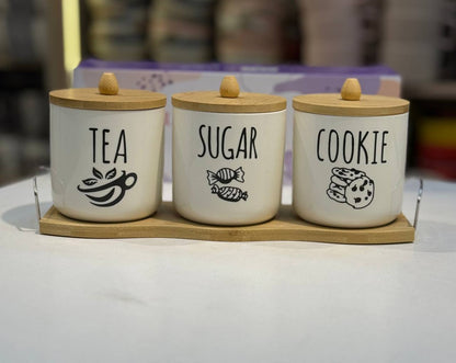 طقم كوفي بورسلين 3 قطع بغطاء خشب محكم + ستاند خشب أنيق 🇨🇳 مستورد بجودة عالية