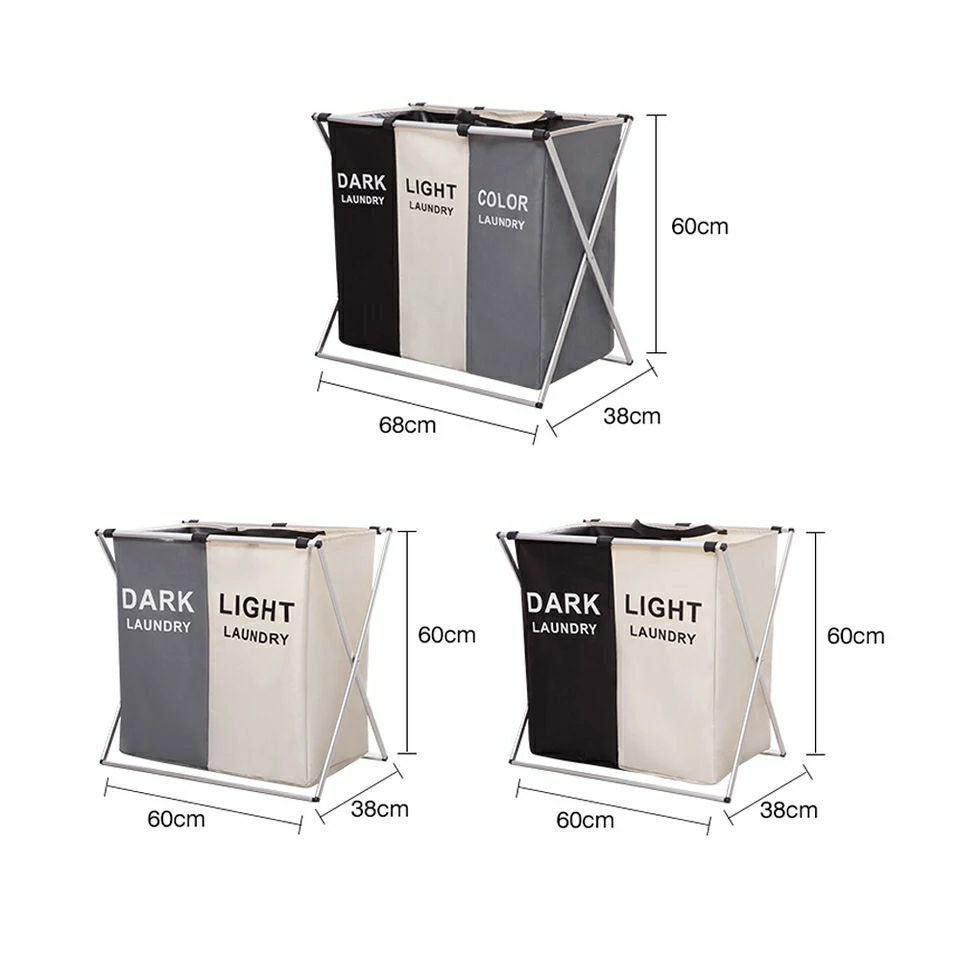 باسكت غسيل مقسم 3 خانات بخامة قوية وقوائم معدن – المقاس الكبير