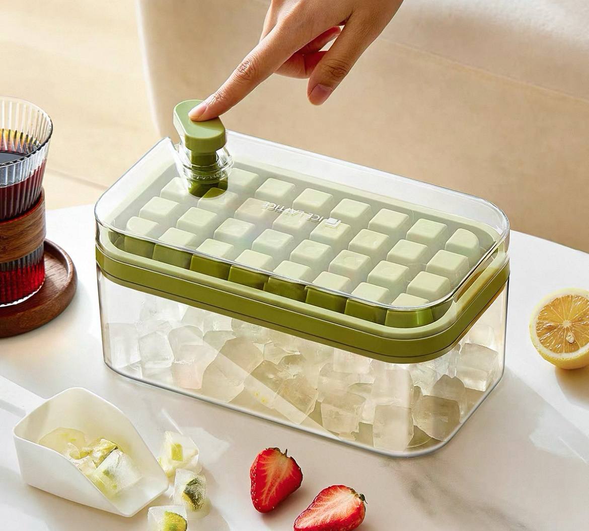 علبة تلج أكريليك شفافة بغطاء محكم وجروف – أنيقة لحفظ وتقديم مكعبات الثلج