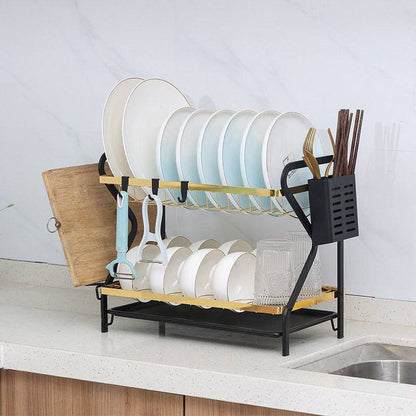 مطبقيه جولد 2 دور معدن مطلي – تنظيم أنيق وكامل لمستلزمات المطبخ ✨