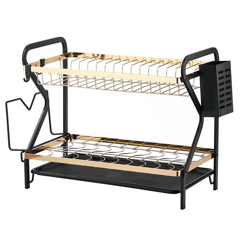 مطبقيه جولد 2 دور معدن مطلي – تنظيم أنيق وكامل لمستلزمات المطبخ ✨