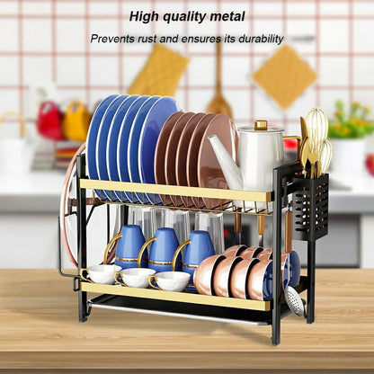 مطبقيه جولد 2 دور معدن مطلي – تنظيم أنيق وكامل لمستلزمات المطبخ ✨