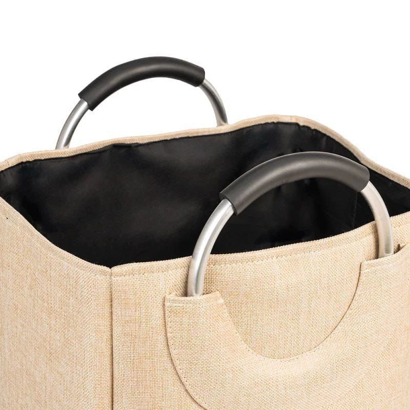 باسكت غسيل كتان مبطن جامبو بيدين معدن – قابل للطي وسهل الحمل