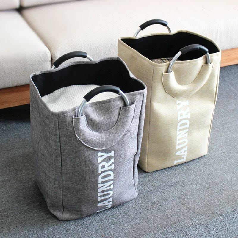 باسكت غسيل كتان مبطن جامبو بيدين معدن – قابل للطي وسهل الحمل