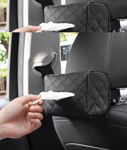 علبة مناديل جلد بتصميم أنيق مع حامل للسيارة