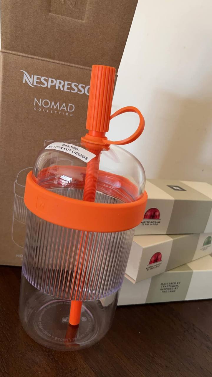 كوب NESPRESSO أكريليك 540ML بغطاء محكم وشاليموه 💜🧋