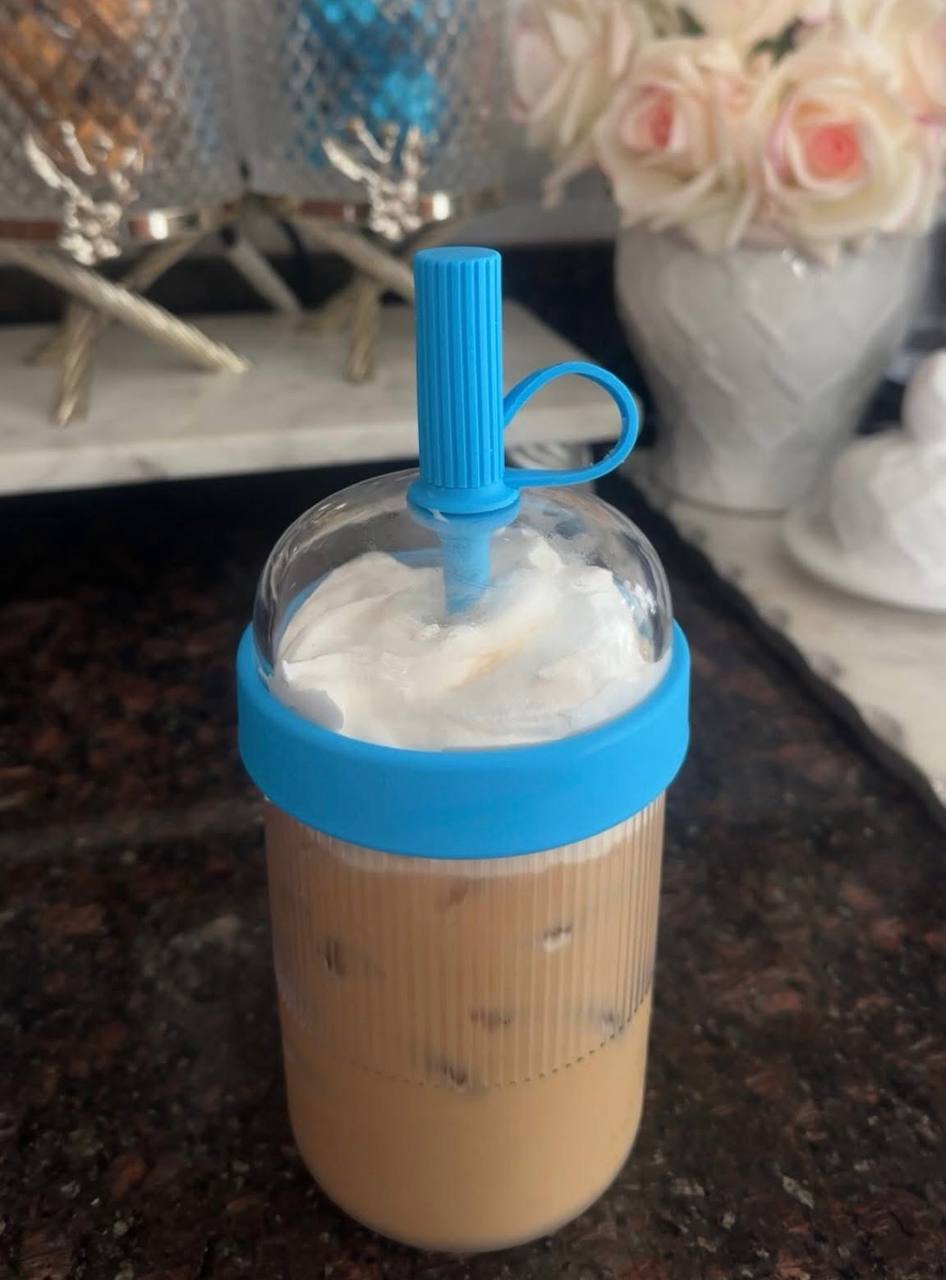 كوب NESPRESSO أكريليك 540ML بغطاء محكم وشاليموه 💜🧋