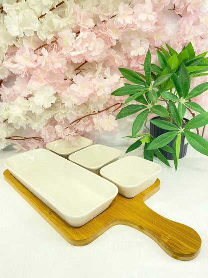 أورديـف بورسلين للصوصات والتسالي مع قاعدة خشب أنيقة