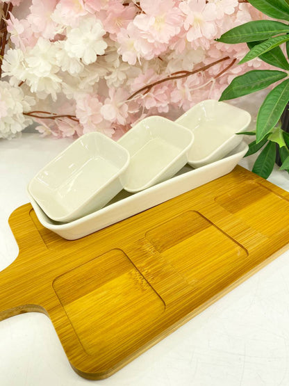 أورديـف بورسلين للصوصات والتسالي مع قاعدة خشب أنيقة