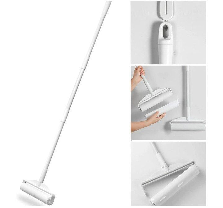 مكنسة وبر للسجاد والأثاث مع رول لاصق ومقبض قابل للتمدد