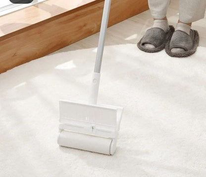 مكنسة وبر للسجاد والأثاث مع رول لاصق ومقبض قابل للتمدد