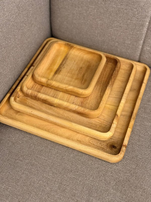 طقم تقديم خشب خيزران طبيعي 4 قطع للمأكولات والفواكه والاسناكس 🍇✨