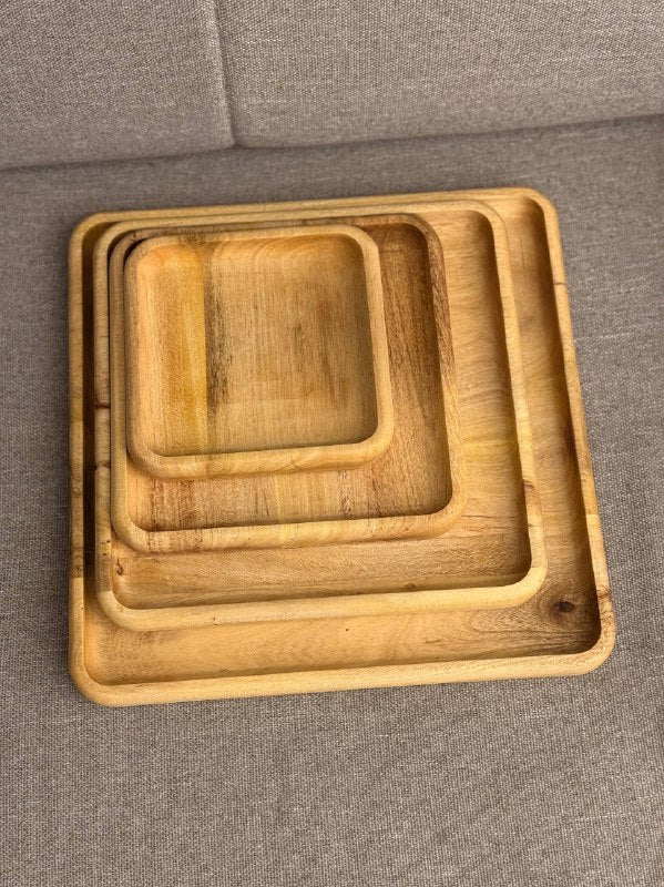 طقم تقديم خشب خيزران طبيعي 4 قطع للمأكولات والفواكه والاسناكس 🍇✨