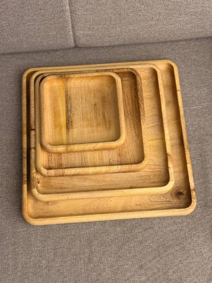 طقم تقديم خشب خيزران طبيعي 4 قطع للمأكولات والفواكه والاسناكس 🍇✨