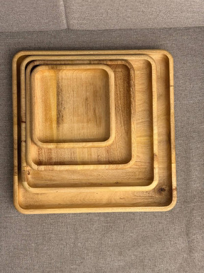 طقم تقديم خشب خيزران طبيعي 4 قطع للمأكولات والفواكه والاسناكس 🍇✨