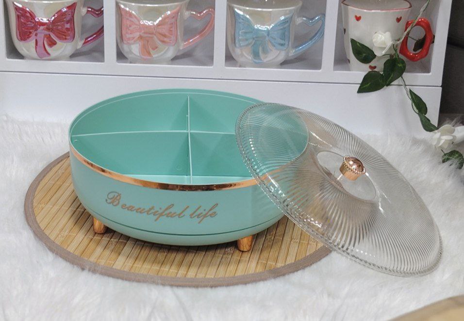 طبق تقديم تسالي ومكسرات أكريليك مقسّم | دور واحد – 4 أقسام داخلية    H-H