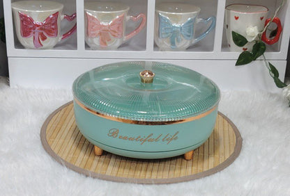 طبق تقديم تسالي ومكسرات أكريليك مقسّم | دور واحد – 4 أقسام داخلية    H-H